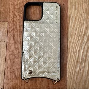 SHEILA Pyramid Embossed Crossbody Bandolier in Creme/Gold iPhone 12/12 Pro Case